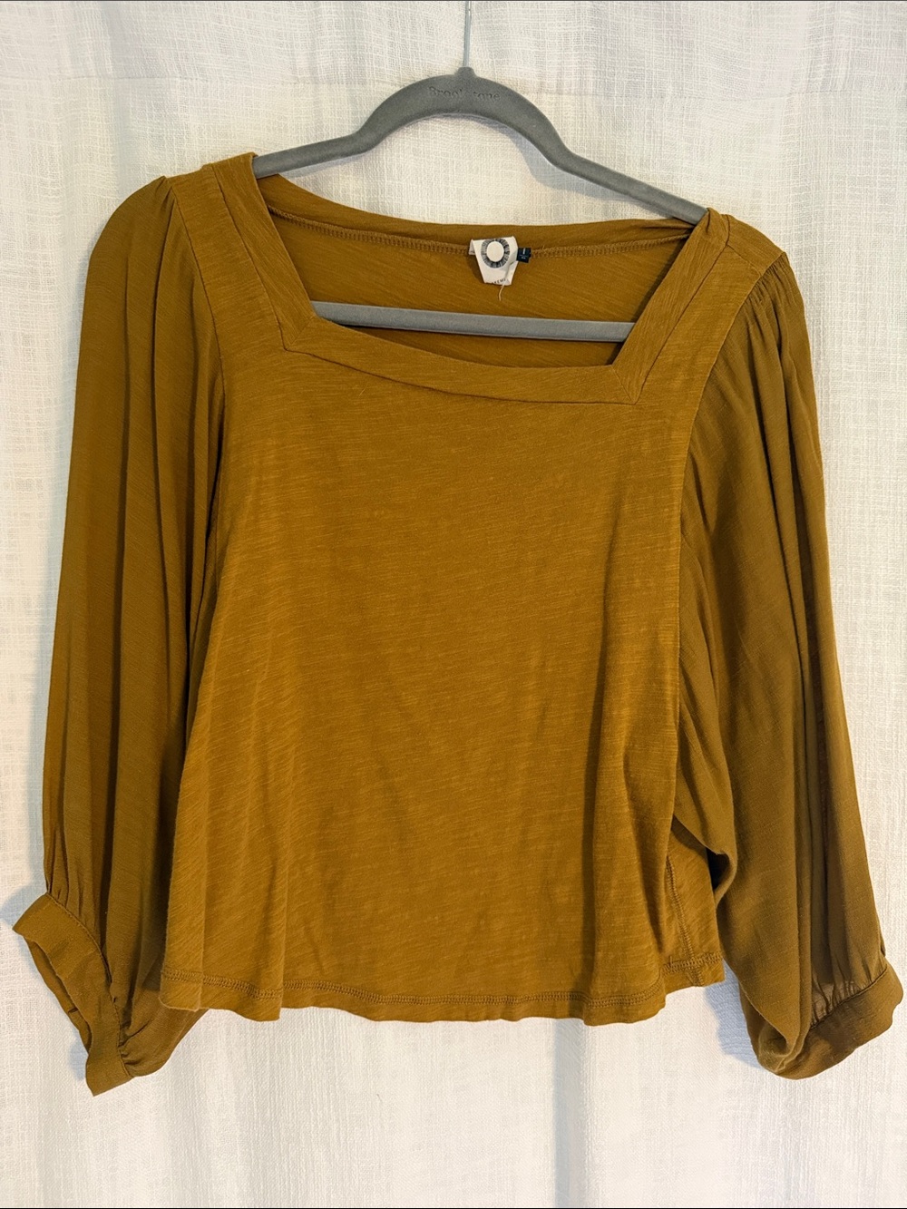 Anthropologie Mustard Square-Neck 3/4 Sleeve Top